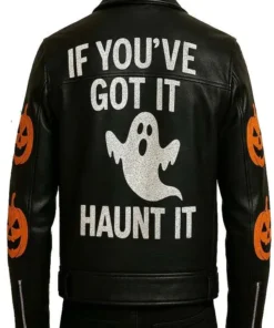 Pumpkin and Skull Black Leather Jacket