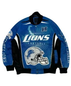 Vintage Detroit Lions Blue Racing Jacket Front Look