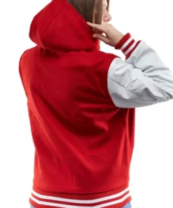 Women's Varsity Bomber Leather Jacket In Red