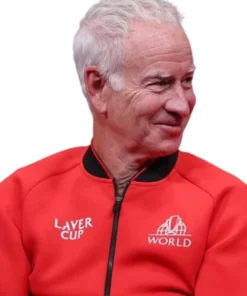 2024 Laver Cup Jacket Front Look Red Color Wearing a old man