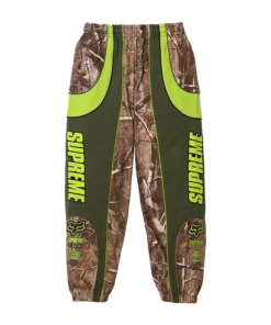Camo and green Supreme Fox Racing Sweatpant matching the Zip Up Hooded Sweatshirt with Pant, featuring neon Supreme and Fox Factory Team logos.