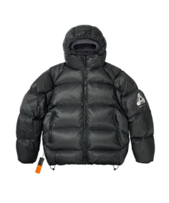 Palace Quantum Balaclava Puffa Jacket in black front side featuring hooded balaclava style and down-filled comfort.