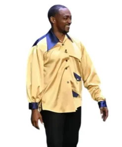 Full view of the Gordon Gartrelle shirt price edition, showcasing its bright yellow fabric and unique asymmetrical pocket style.
