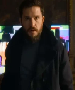 Kit Harington in The Family Plan 2 Black Coat, dramatic scene with a serious expression