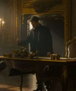 Kit Harington wearing The Family Plan 2 Black Coat, captured in a tense moment