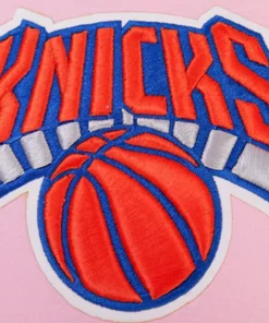 Knicks embroidered basketball logo detail view