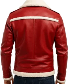Men Red Shearling Leather Jacket Stylish Winter Outfit
