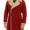 Men’s Red Shearling Trench Coat for Winter Christmas Look