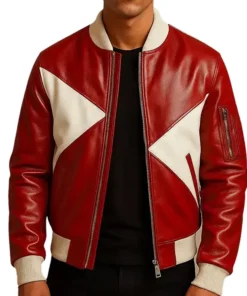 Men’s Red and White Star Leather Christmas Jacket for Style
