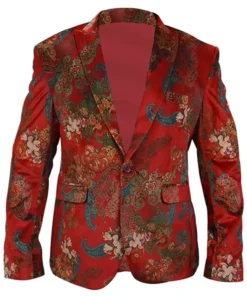 Men’s red floral paisley blazer front view – luxury party outfit