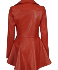 Back view of red leather peplum jacket women