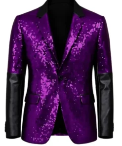 Sequin Papa Emeritus Blazer front look in bold purple style