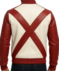Star Patch Red and White Leather Jacket for Festive Look