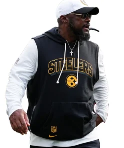 Steelers black sleeveless hoodie NFL style