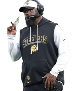 Steelers logo sleeveless hoodie front back view