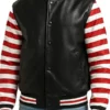 Stylish Black Red Varsity Leather Jacket for Men Fashion