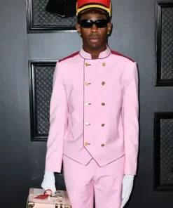 Tyler the Creator igor costume in pink bellhop suit ideal for halloween tyler the creator costume fans.