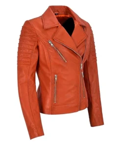 womens-orange-leather-biker-jacket