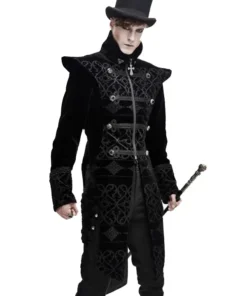 men's coat DEVIL FASHION - Bodom Gothic Floral Velvet Coat With Slit