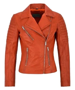 womens-orange-leather-biker-jacket