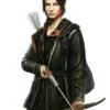 Front view Hunger Games jacket, Katniss Black leather Hunger Games arena jacket