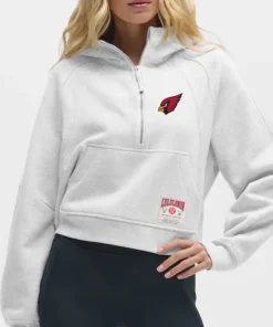 Grey lululemon x NFL oversized scuba half zip hoodie for women, featuring the Arizona Cardinals team logo.