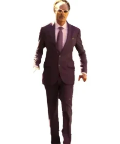 Snoop Dogg The Underdoggs purple suit complete with a tie and pocket square. A sharp, custom outfit for the role.