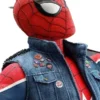 Spider Punk vest front view, Marvel punk rock style denim jacket with pins and studs