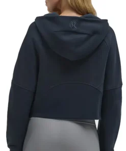 Back view of the true navy Chicago Bears lululemon x NFL women's scuba oversized half zip hoodie.