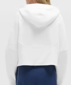 Back of the white lululemon NFL women's scuba oversized half zip hoodie for the Dallas Cowboys, showing the hood.