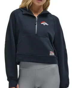 Navy Denver Broncos lululemon NFL collaboration scuba half zip hoodie, featuring the Broncos logo.