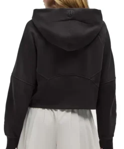 Back view of the black Detroit Lions lululemon NFL sideline scuba oversized half zip hoodie.