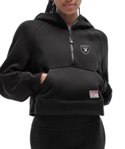 Black Las Vegas Raiders lululemon NFL gameday hoodie, an oversized scuba half zip design for women.