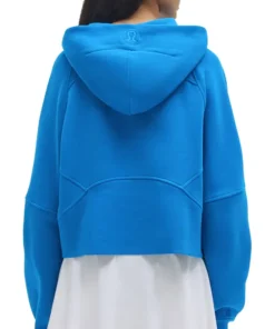 Back of the bright blue Los Angeles Chargers lululemon women’s NFL scuba half zip hoodie.