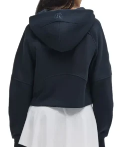 Back view of the navy New England Patriots NFL licensed lululemon scuba oversized half zip hoodie.