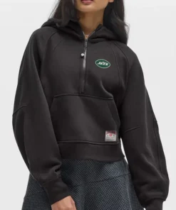 Black New York Jets lululemon cozy NFL scuba half zip hoodie, an oversized women's fan gear item.