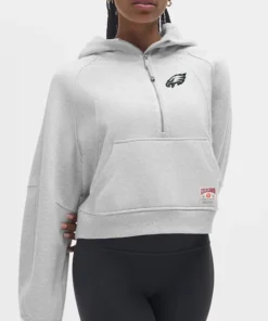 Heathered light grey Philadelphia Eagles lululemon scuba oversized half-zip hoodie.