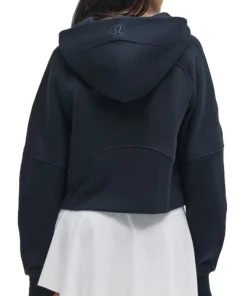 Back view of a black Cincinnati Bengals NFL x lululemon women's oversized half zip scuba hoodie, showing the back seams.