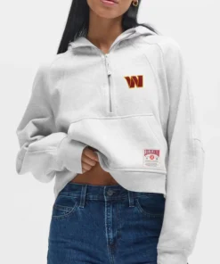Front of the heathered grey Washington Commanders NFL x lululemon fan collection scuba half zip hoodie.