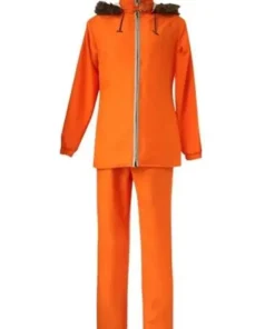 Back view of Kenny South Park winter parka and pants set in bright orange for costumes