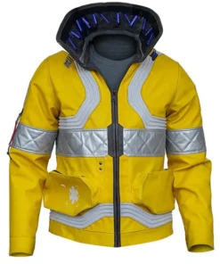 David Martinez yellow jacket . The Cyberpunk Edgerunners David jacket features reflective silver strips and a glowing collar.