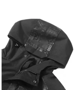 Close-up of the hood on the black Salvation's Edge Raid Jacket from Destiny 2 The Final Shape, showing the black-on-black pattern.