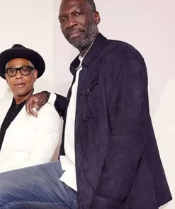 The Mandalorian Blue Suede Leather Jacket with a rugged textured finish.