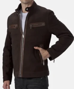 Suede Leather Cafe Racer Jacket view