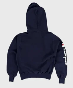 Faze x Champion Hoodie blue edition featuring the side and sleeve detail.