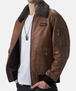 Brown Leather Flight Jacket detail