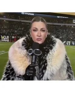 Erin Andrews viral fur coat inspired plush oversized winter coat with bold collar and black-smoke style
