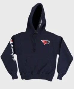 Faze x Champion Hoodie in a vibrant navy blue front-view display.