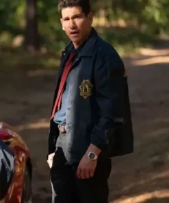 Side view of the Jon Bernthal brown sheriff jacket from His and Hers at America Jackets.