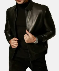Men’s Classic Black Leather Jacket open